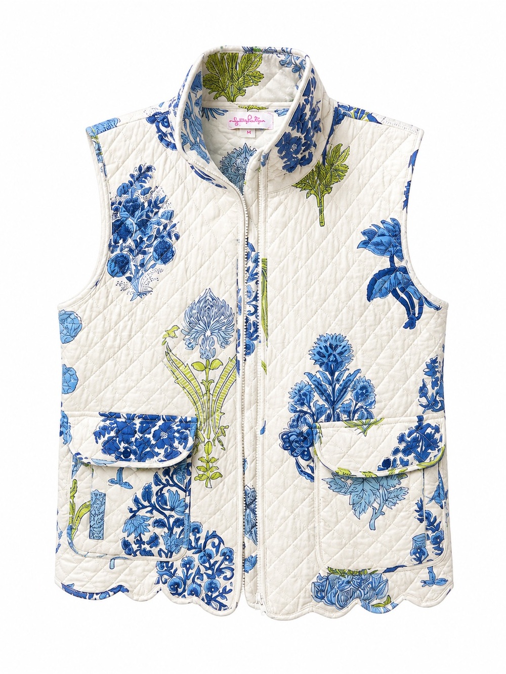 Quilted Floral Vest in Blue & White